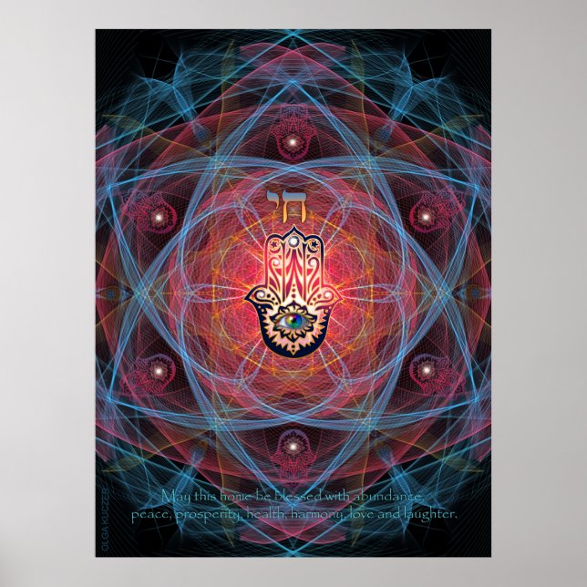 Affiches Hamsa-Chai avec la bénédiction de sa maison (Devant)