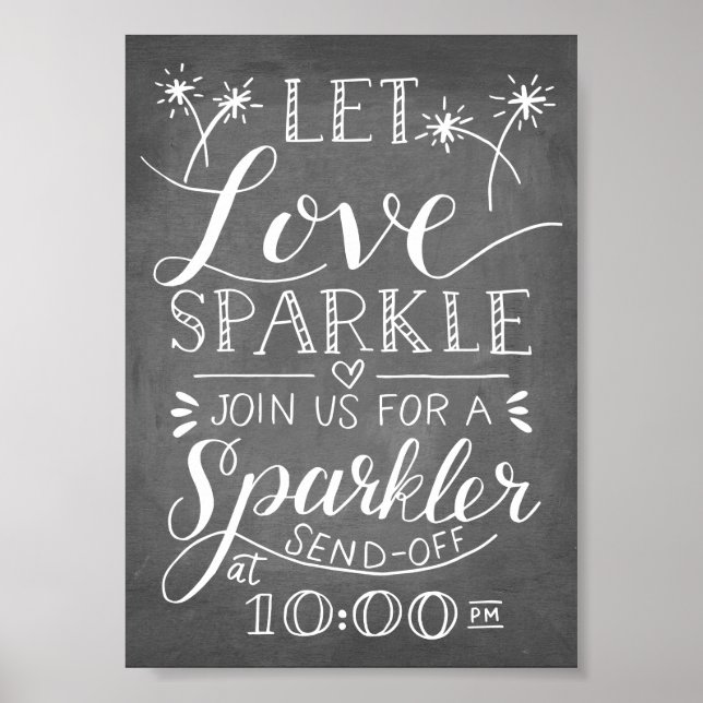Affiches Hand Lettered Let Love Sparkle Sparkler Sendoff (Devant)