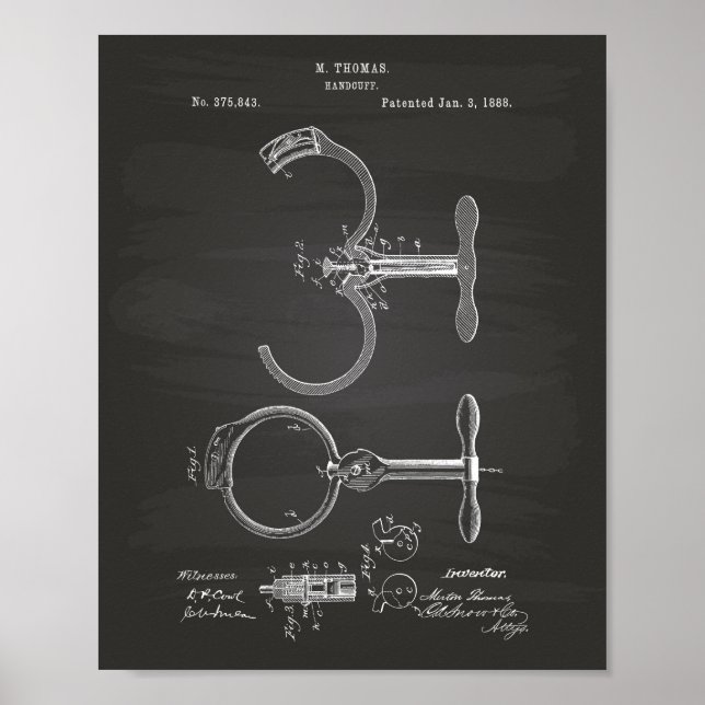 Affiches Handcuff 1888 Patent Art Chalkboard (Devant)