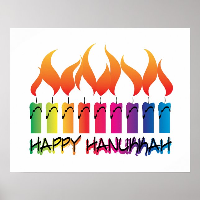 Affiches Hanoukka Rainbow Menorah (Devant)