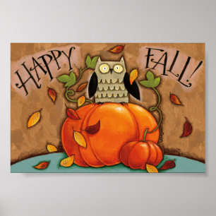 Affiches Happy Fall Owl et Citrouille