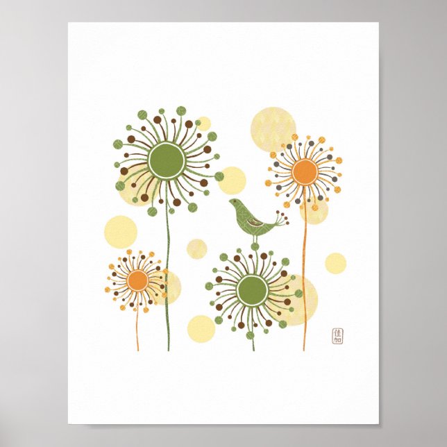 Affiches Happy Green Bird Imprimer 7x7 (Devant)