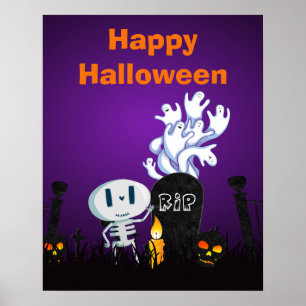 Affiches Happy Halloween mignonette Ghosts & Seletons dans