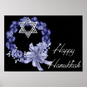 Affiches Happy Hanoukka Blue Wreath / Star Designed Print