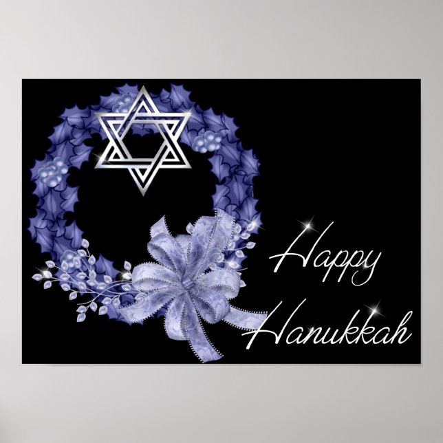 Affiches Happy Hanoukka Blue Wreath / Star Designed Print (Devant)