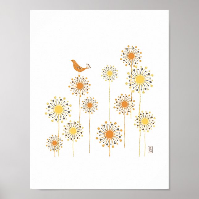 Affiches Happy Orange Bird 7x7 Imprimer (Devant)