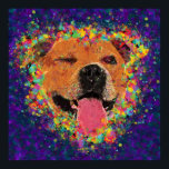 Affiches Happy Pit Bull Pop Art<br><div class="desc">Pop art coloré Happy Pit Bull face, un peu gai avec un clin d'oeil, sur un arrière - plan de pinceaux violet & bleu stratifié. Disponible sur une variété de produits à ma boutique Zazzle, zazzle.com/DoggyStyleStudio. Commandes Personnalisées Disponibles ! Si vous souhaitez un portrait personnalisé de votre chien, envoyez-moi un...</div>