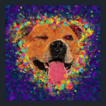 Affiches Happy Pit Bull Pop Art<br><div class="desc">Pop art coloré Happy Pit Bull face, un peu gai avec un clin d'oeil, sur un arrière - plan de pinceaux violet & bleu stratifié. Disponible sur une variété de produits à ma boutique Zazzle, zazzle.com/DoggyStyleStudio. Commandes Personnalisées Disponibles ! Si vous souhaitez un portrait personnalisé de votre chien, envoyez-moi un...</div>