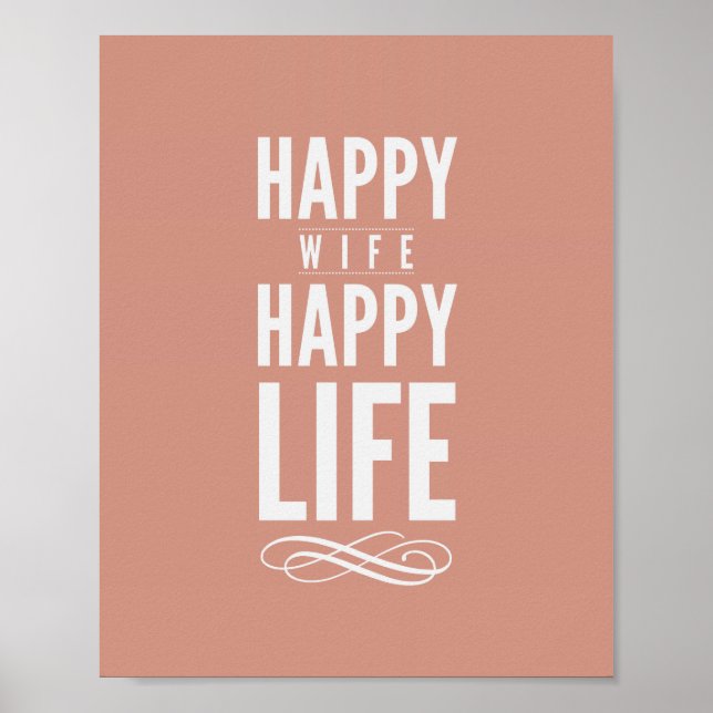 Affiches Happy Wife Happy Life Citation Imprimer en Saumon (Devant)