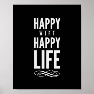 Affiches Happy Wife Happy Life Citation Imprimer noir et bl