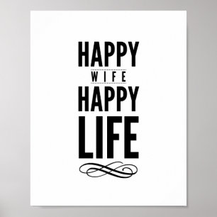 Affiches Happy Wife Typographic Quote Print in White
