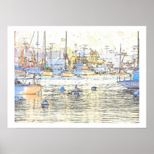 Affiches Harbour Dawn & Pelican Print