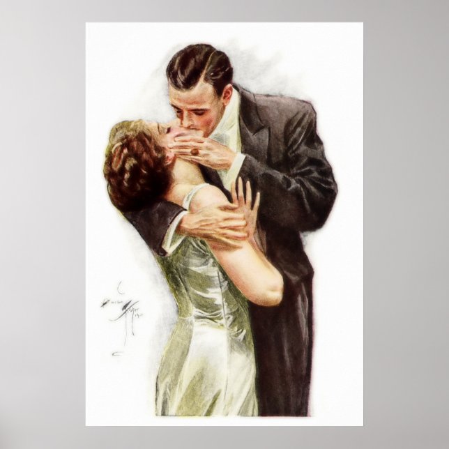 Affiches Harrison Fisher : Le baiser (Devant)