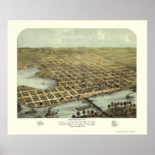 Affiches Hastings, carte panoramique de manganèse - 1867