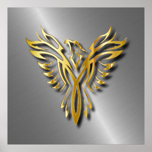Affiches Hautement Golden Phoenix Gold Flames Avec Ombres