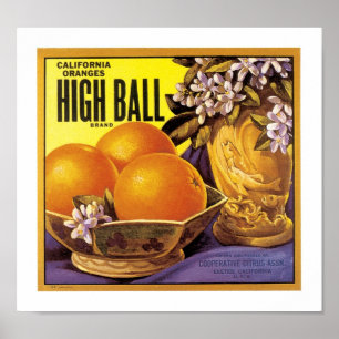 Affiches Hautes oranges de la Californie de boule