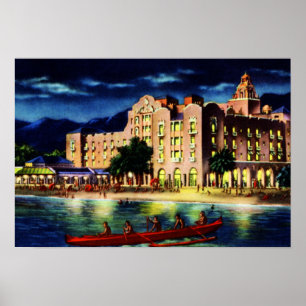 Affiches Hawaïen royal de Honolulu Hawaï la nuit