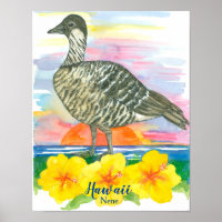 Hawaii State Bird Nene Sunset Ocean
