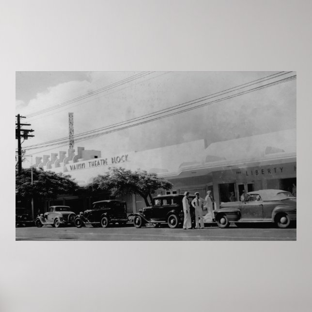 Affiches Hawaii - Vue sur l'édifice du théâtre Waikiki (Devant)