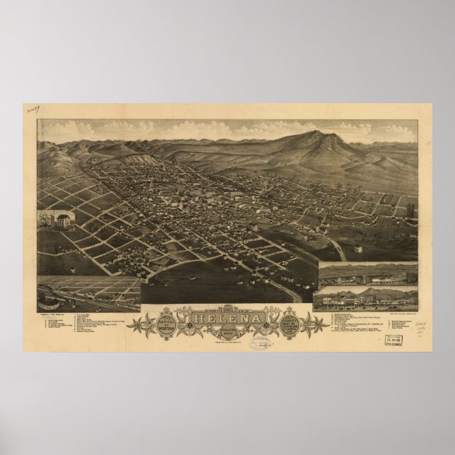 Affiches Helena Montana 1883 Carte panoramique antique (Devant)