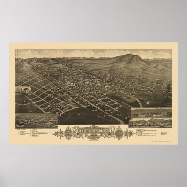 Affiches Helena, MT Carte panoramique - 1883 (Devant)