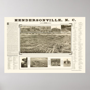 Affiches Hendersonville, NC Carte panoramique - 1913