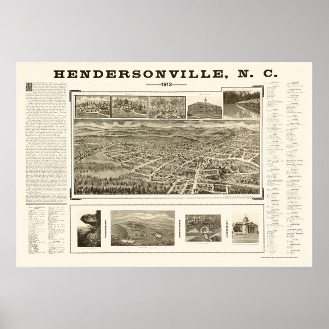 Affiches Hendersonville, NC Carte panoramique - 1913 (Devant)