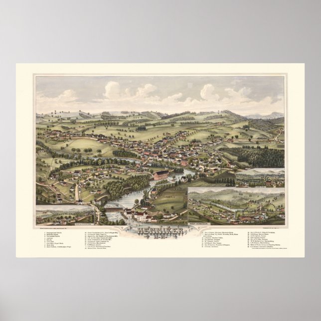 Affiches Henniker, NH Panoramic Map - 1889 (Devant)
