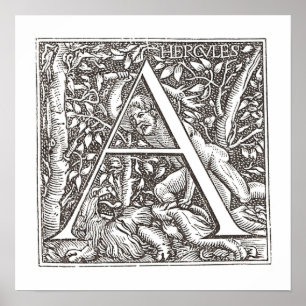 Affiches Hercule pond le lion avec la lettre A Monogramme
