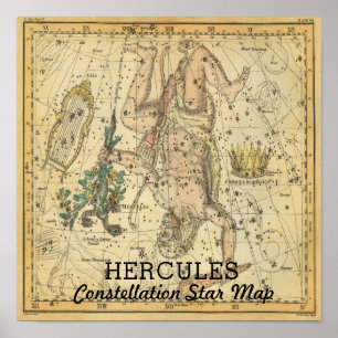 Affiches Hercules Constellation Star Map Couronne Lyra
