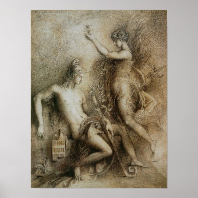 Affiches Hésitation et muse par Gustave Moreau (Devant)