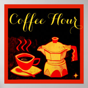 Affiches HEURE DU CAFÉ /Tasse à café et cafetière rouge jau