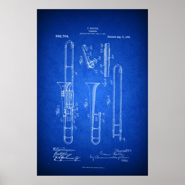 Affiches Hi res Trombone Patent art Blueprint style (Devant)