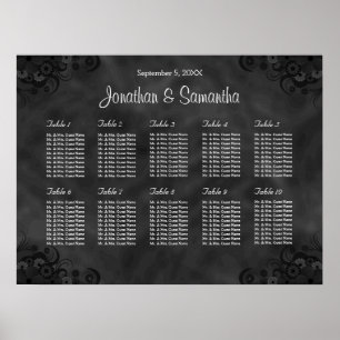 Affiches Hibiscus Black 10 Tables Wedding Seating Chart