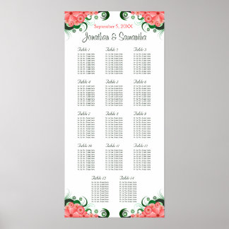 Affiches Hibiscus rose Mariage 14 Tables Cartes de sièges