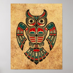 Affiches Hibou âgé et porté d'esprit de Haida