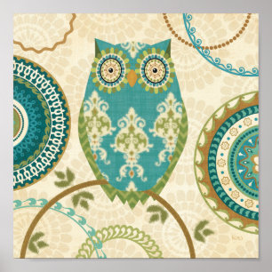 Affiches Hibou avec les motifs circulaires