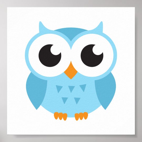 Affiches Hibou Bleu Mignon De Bebe De Bande Dessinee Zazzle Fr