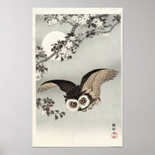 Affiches Hibou, Cerisiers en Fleurs, et Lune par Ohara Koso