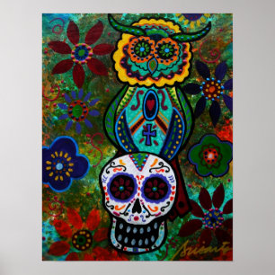 Affiches hibou de crânes de dia de los muertos