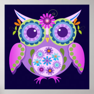 Affiches Hibou décoratif de flower power