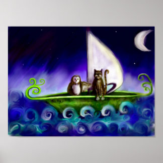Affiches Hibou et chatte Illustration irrégulière