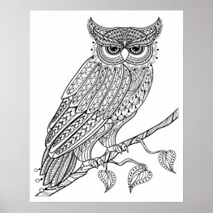 Affiches Hibou magique inspiré se reposant sur la branche 2