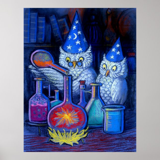 Affiches Hibou sorciers Magique alchimie fantaisie drôle po (Devant)