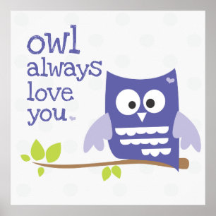 Affiches "hibou toujours vous aimer" crèche murale violet