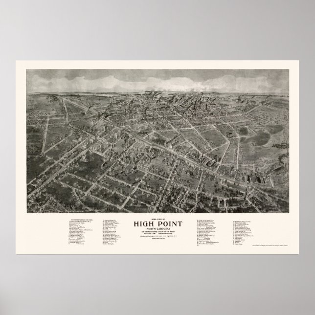 Affiches High Point, NC Panoramic Map - 1913 (Devant)