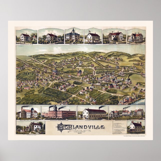 Affiches Highlandville, MA Carte panoramique - 1887 (Devant)