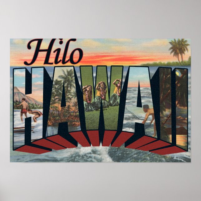 Affiches Hilo, HawaiiGrandes lettres ScènesHilo, HI (Devant)