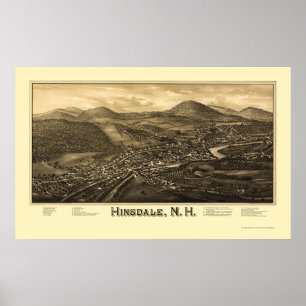 Affiches Hinsdale, carte panoramique de NH - 1886
