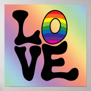 Affiches Hippie Rainbow Love Text